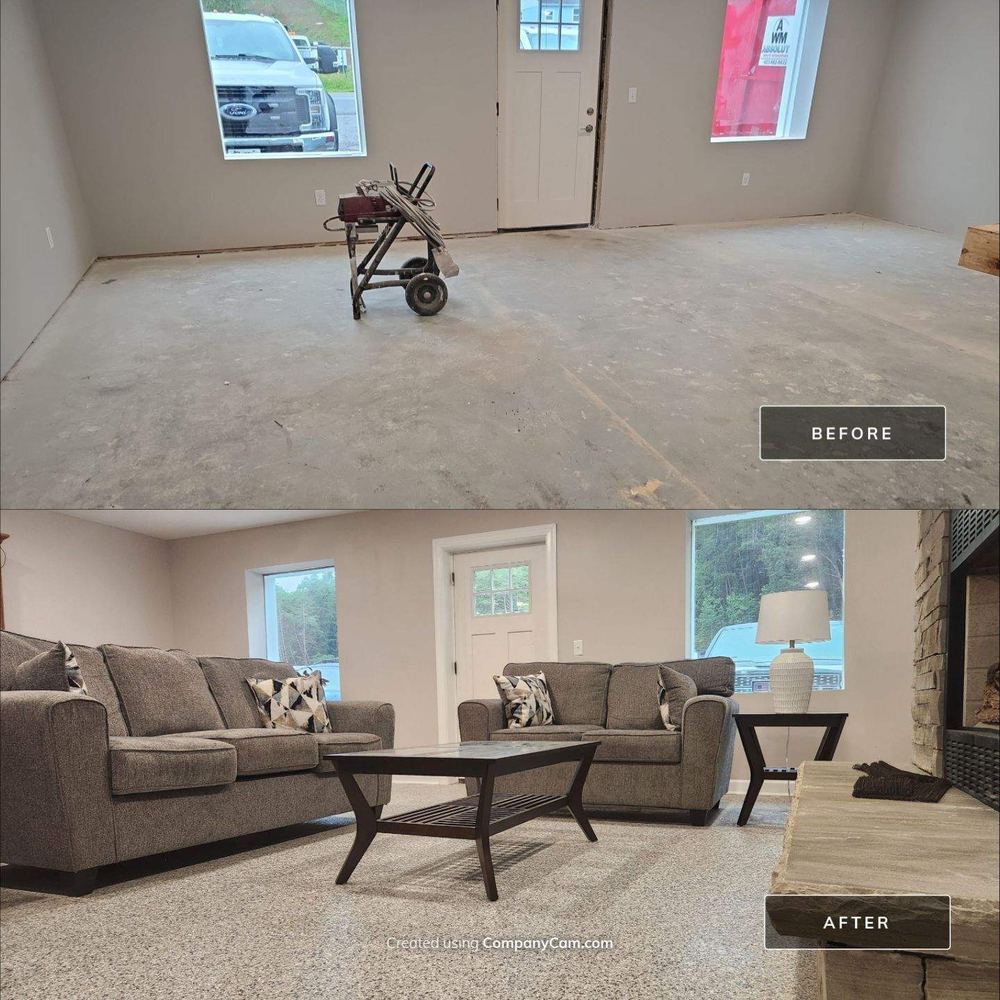Living area coating before and after