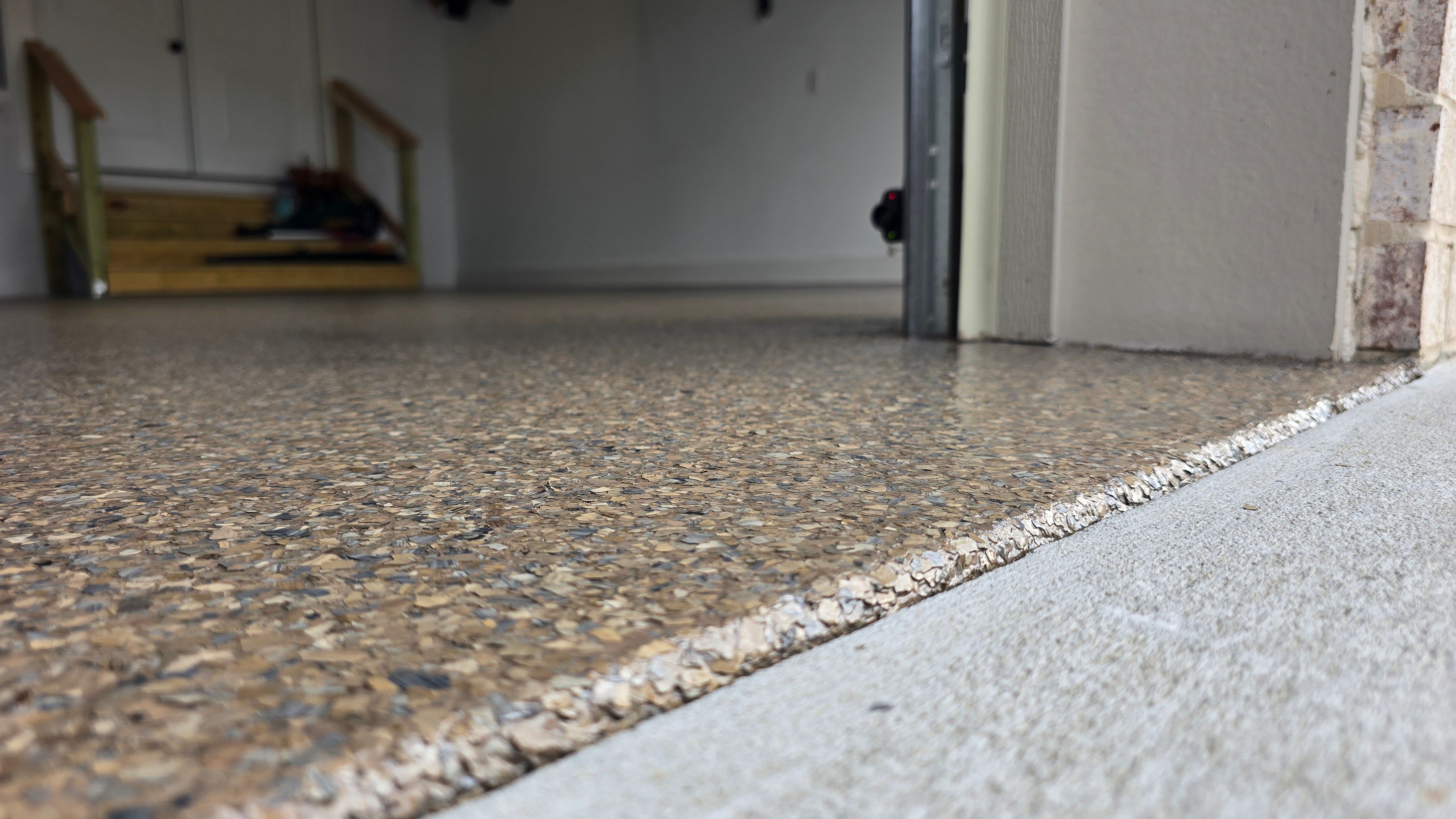 Teal stained concrete floor