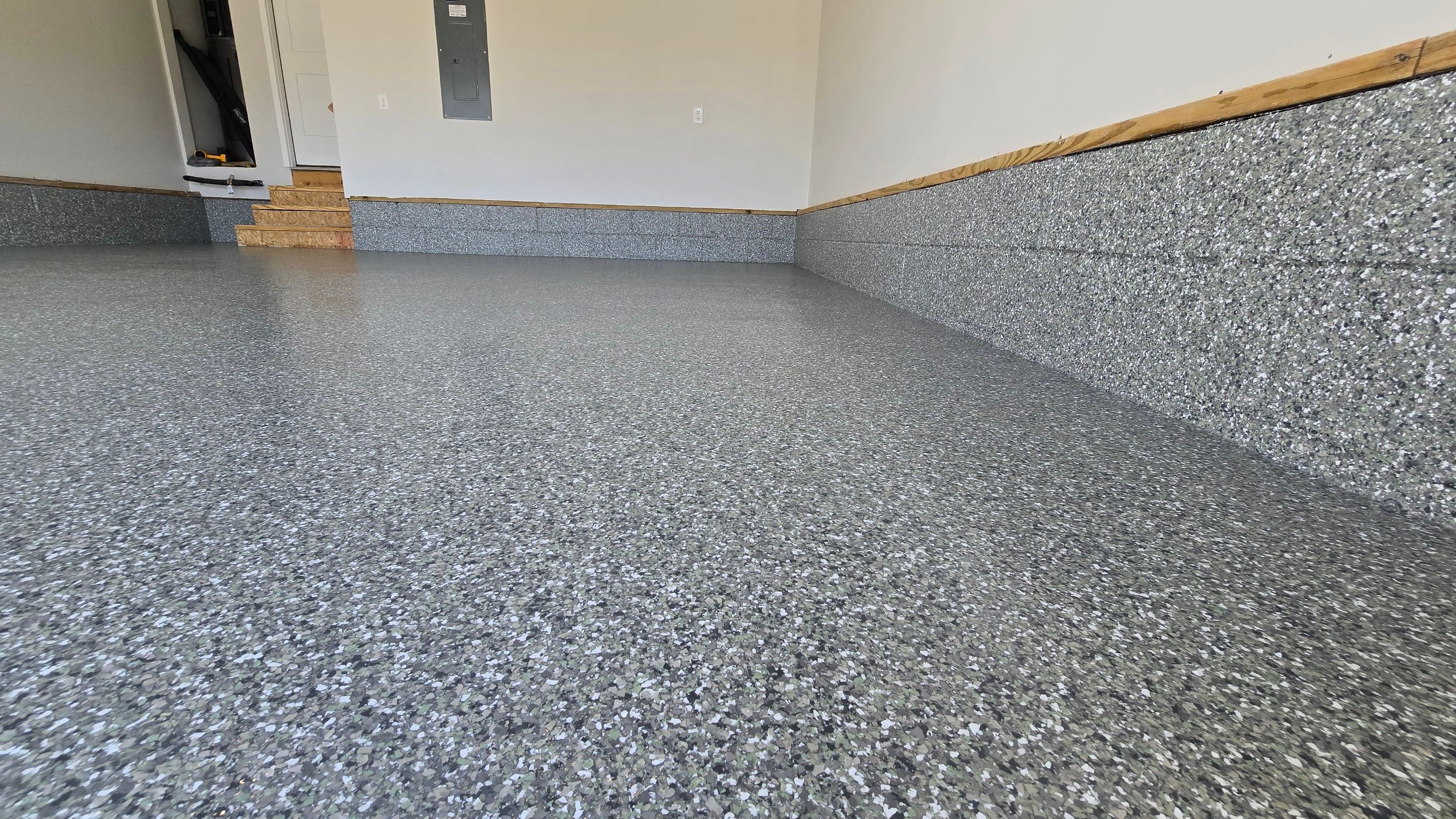 Patio with fire pit coating